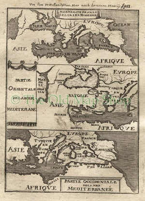 1719 Manesson Mallet "Mer Mediterranee Selon Les Modernes" Mediterranean Map, Antique Print, published by Johann Adam Jung
