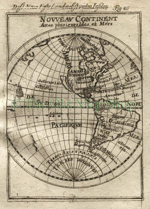 1719 Manesson Mallet "Nouveau Continent" Western Hemisphere, North & South America, California Island, World Map, Antique Print