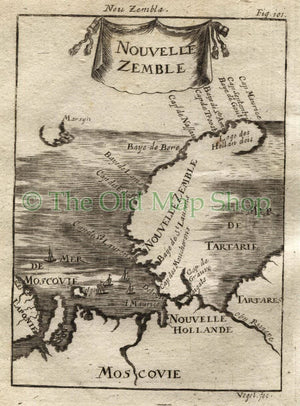 1719 Manesson Mallet "Nouvelle Zemble" North Russia Arctic, Novaya Zemlya, Barents & Kara Seas, Antique Map, Print