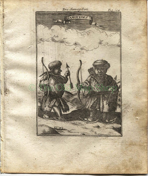 1719 Manesson Mallet "Samoyedes" Samoyed, Samoyedic People, Siberia, Russia, Antique Print