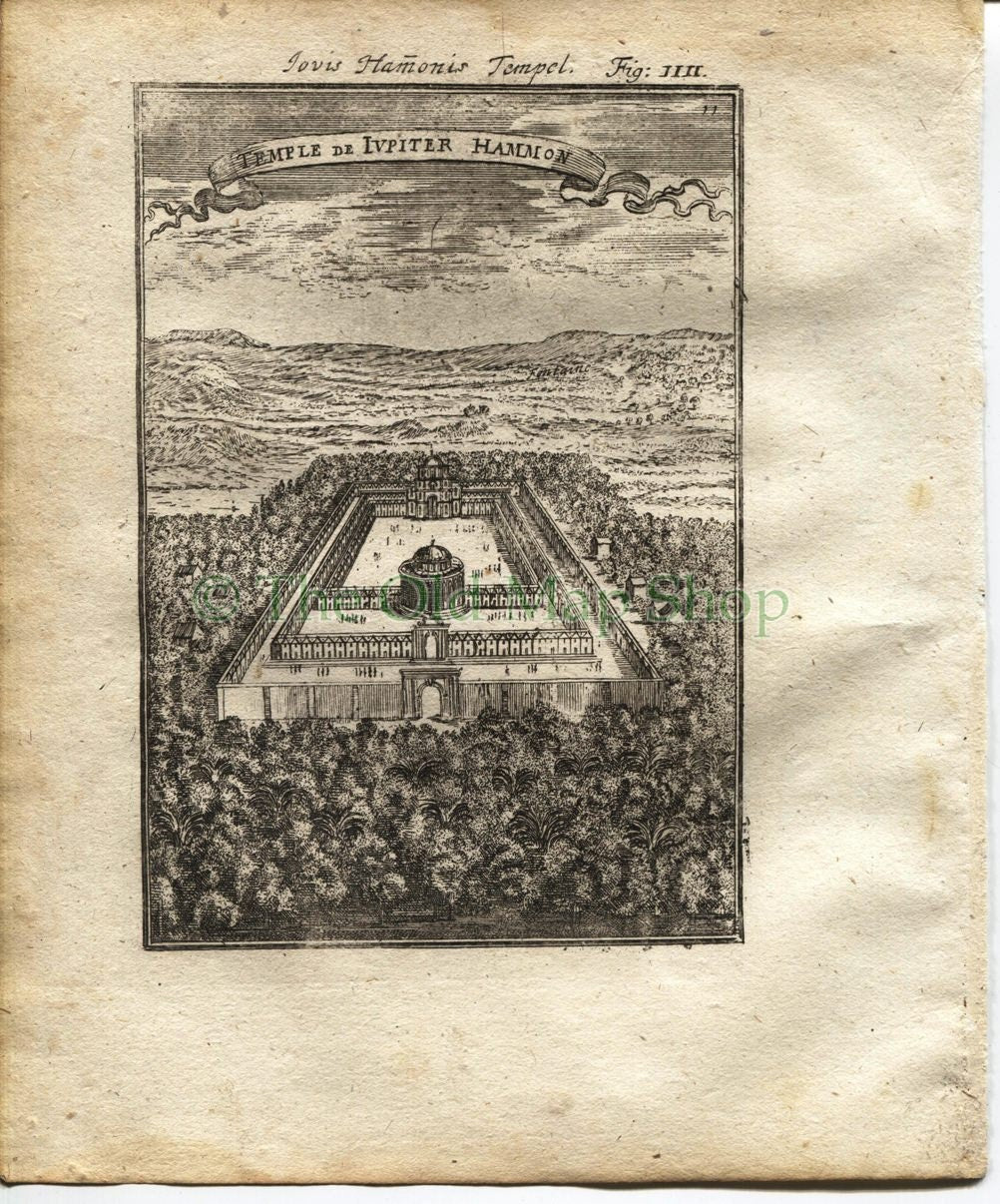 1719 Manesson Mallet "Temple De Jupiter Hammon" Temple of Amun, Siwa Oasis, Egypt, Antique Map, Print