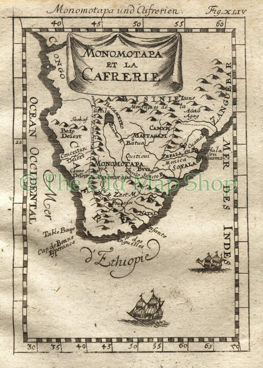 1719 Manesson Mallet "Monomotapa et la Cafrerie" South Africa, Antique Map, Print