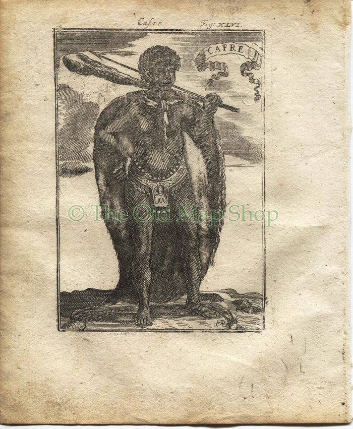 1719 Manesson Mallet "Cafre" South Africa Native Warrior, Costume, Antique Print