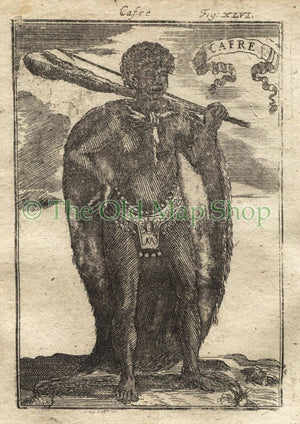 1719 Manesson Mallet "Cafre" South Africa Native Warrior, Costume, Antique Print