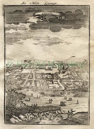 1719 Manesson Mallet "Loanga" Birds Eye View, Africa, Antique Print