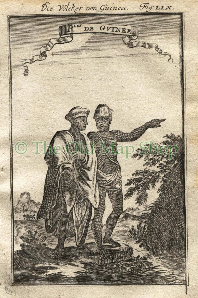 1719 Manesson Mallet "Ples de Guinee" People, Natives of Guinea, Costume, West Africa, Antique Print