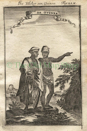 1719 Manesson Mallet "Ples de Guinee" People, Natives of Guinea, Costume, West Africa, Antique Print