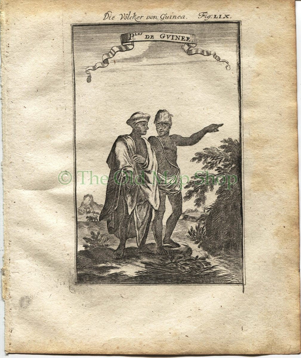 1719 Manesson Mallet "Ples de Guinee" People, Natives of Guinea, Costume, West Africa, Antique Print