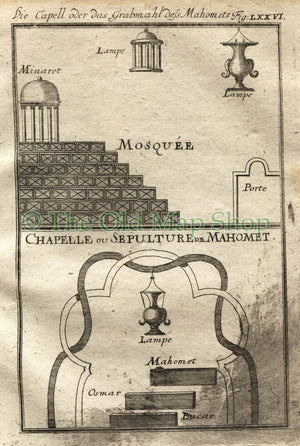 1719 Manesson Mallet "Mosquée; Chapelle ou Sepulture de Mahomet" Mohammed Mosque, Antique Print