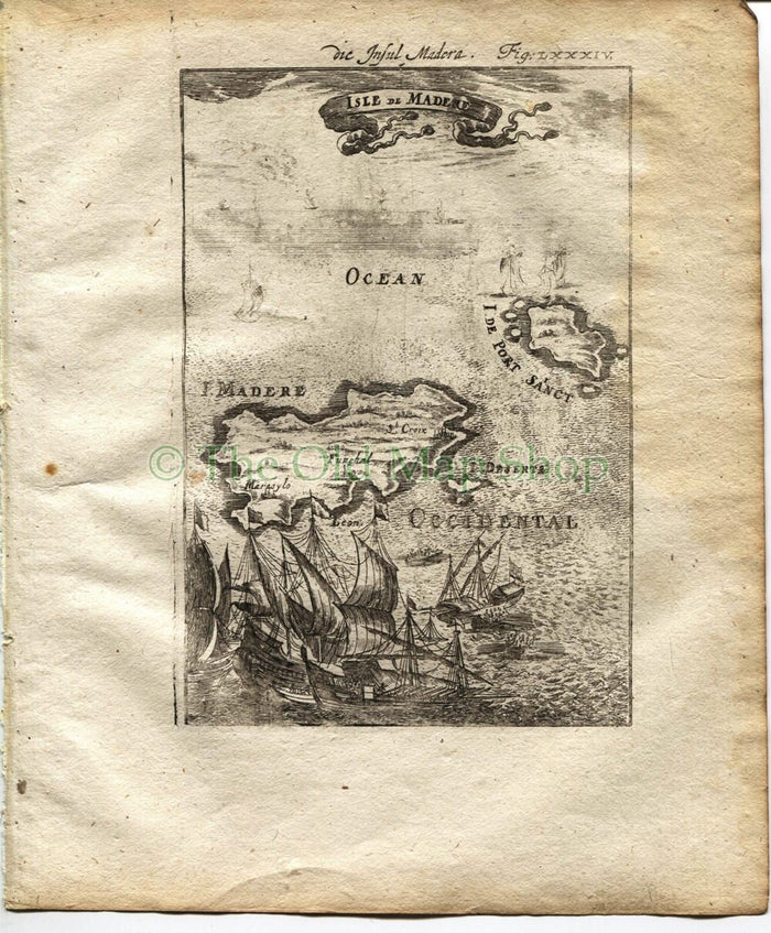 1719 Manesson Mallet "Isle de Madere" Madeira Island, Funchal, Porto Santo, , Antique Map, Print
