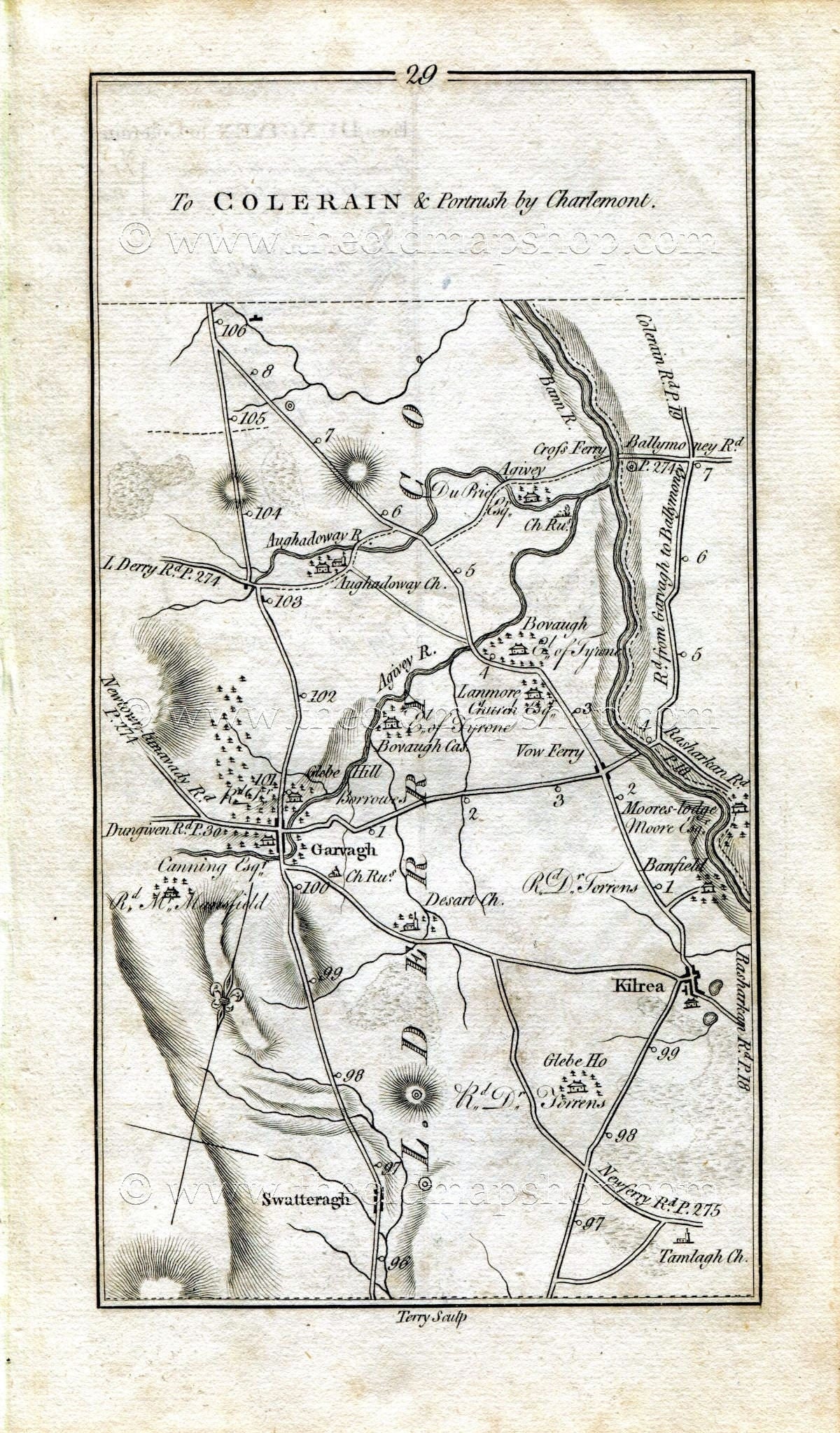 1778 Taylor & Skinner Ireland Road Map Antique 29/30 Swatragh Garvagh Kilrea Aghadowey Agivey Coleraine Portrush Dungiven County Londonderry