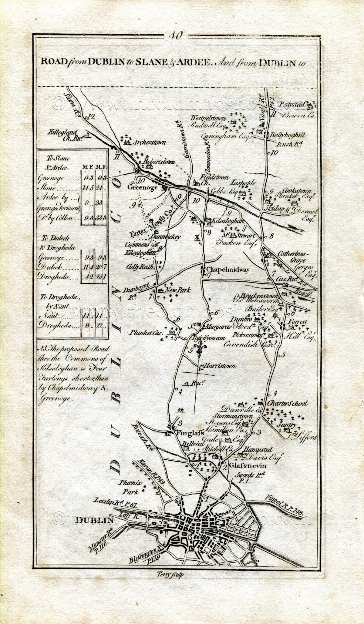 1778 Taylor & Skinner Antique Ireland Road Map 39/40 Monaghan Castleblayney Dunleer Stabannan Tallanstown Louth Dublin Finglas Kilsallaghan