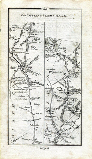 1778 Taylor & Skinner Antique Ireland Road Map 55/56 Dublin Abbotstown Damastown Dunboyne Parsonstown Trim Trimblestown Kildalkey Westmeath
