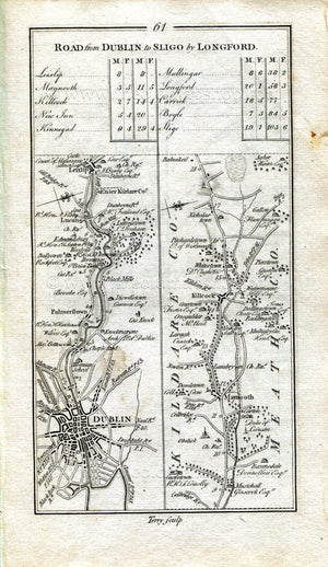 1778 Taylor & Skinner Antique Ireland Road Map 61/62 Dublin Palmerstown Lucan Leixlip Maynooth Kilcock Kinnegad Mullingar Kildare Westmeath