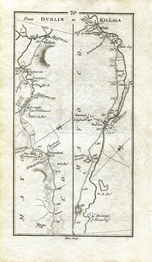 1778 Taylor & Skinner Antique Ireland Road Map 69/70 Tulsk Bellanagare Frenchpark Ballaghaderreen Bellaghy Swinford Foxford Ballina Killala