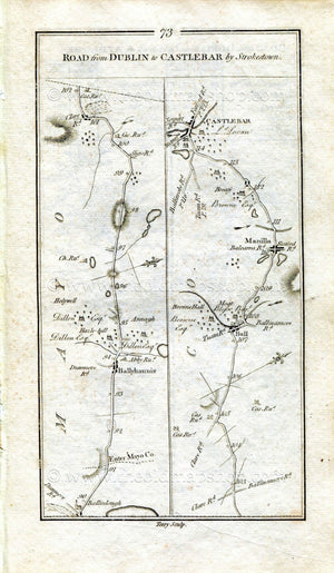 1778 Taylor & Skinner Antique Ireland Road Map 73/74 Ballyhaunis Manulla Castlebar Kinnegad Rochfortbridge Tyrrellspass Kilbeggan Horseleap
