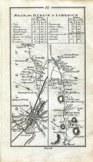 1778 Taylor & Skinner Antique Ireland Road Map 95/96 Dublin Rathcoole Broadfield Manor Kill Johnstown Naas Newbridge Kildare Monasterevin
