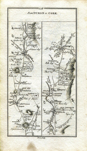 1778 Taylor & Skinner Antique Ireland Road Map 117/118 Rathcoole Newcastle Kill Johnstown Naas Killashee Kilcullen Moone Castledermot Carlow