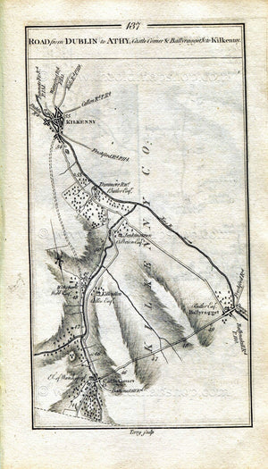 1778 Taylor & Skinner Antique Ireland Road Map 137/138 Ballyragget Castlecorner Dublin Terenure Blessington Russborough Wicklow Kilkenny