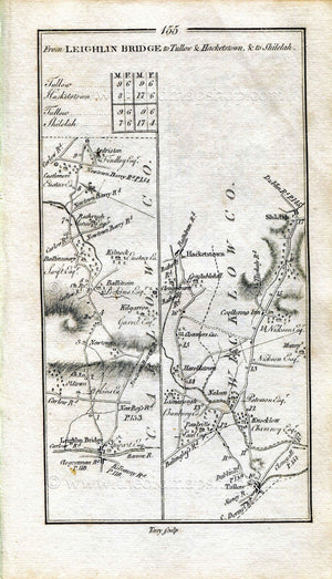 1778 Taylor & Skinner Antique Ireland Road Map 155/156 Ardristan Kilnock Tullow Kildare Athy Bestfield Carlow Wicklow Kildare Laois Offaly