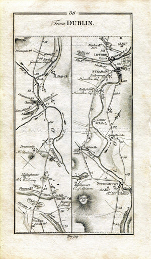 1778 Taylor & Skinner Antique Ireland Road Map 35/36 Emyvale Aughnacloy Clogher Ballygawley Omagh Newtownstewart Ardstraw Strabane Lifford