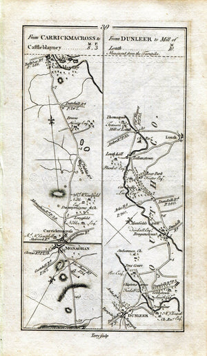 1778 Taylor & Skinner Antique Ireland Road Map 39/40 Monaghan Castleblayney Dunleer Stabannan Tallanstown Louth Dublin Finglas Kilsallaghan