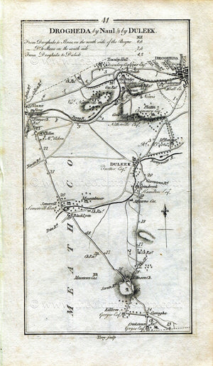 1778 Taylor & Skinner Antique Ireland Road Map 41/42 Curragha Dunleek Somerville Slane Drogheda Collon Ardee Naul County Meath