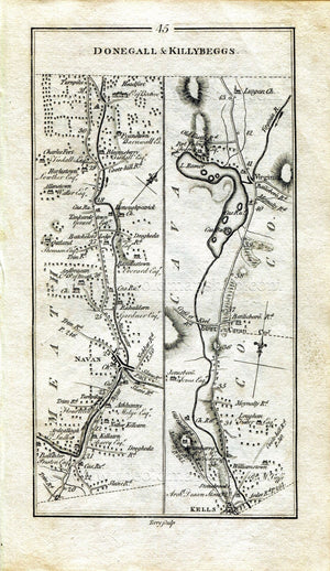 1778 Taylor & Skinner Antique Ireland Road Map 45/46 Ardsallagh Navan Kells Virginia Lough Ramor Ballyjamesduff Butlers Bridge Newtownbutler
