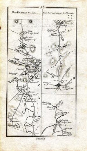1778 Taylor & Skinner Ireland Road Map Antique 51/52 Moynalty Bailieborough Kingscourt Shercock Drum Clones Carrickmacross Monaghan Meath