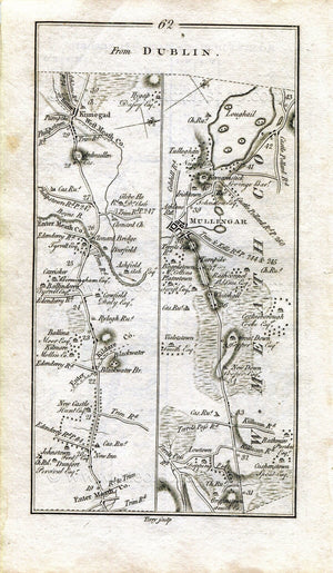 1778 Taylor & Skinner Antique Ireland Road Map 61/62 Dublin Palmerstown Lucan Leixlip Maynooth Kilcock Kinnegad Mullingar Kildare Westmeath