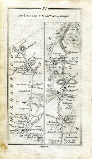 1778 Taylor & Skinner Antique Ireland Road Map 83/84 Dublin Palmerstown Lucan Maynooth Kilcock Cloncurry Johnstown Bridge Carbury Edenderry