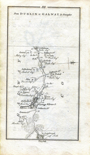 1778 Taylor & Skinner Antique Ireland Road Map 87/88 Birr Banagher Kilnaborris Eyrecourt Killmor Hearnsbrook Ramore, County Galway, Offaly