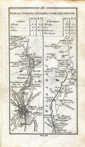 1778 Taylor & Skinner Antique Ireland Road Map 93/94 Dublin Lucan Celbridge Straffan Clane Downings Kilmeage Kildare Rathangan Portarlington