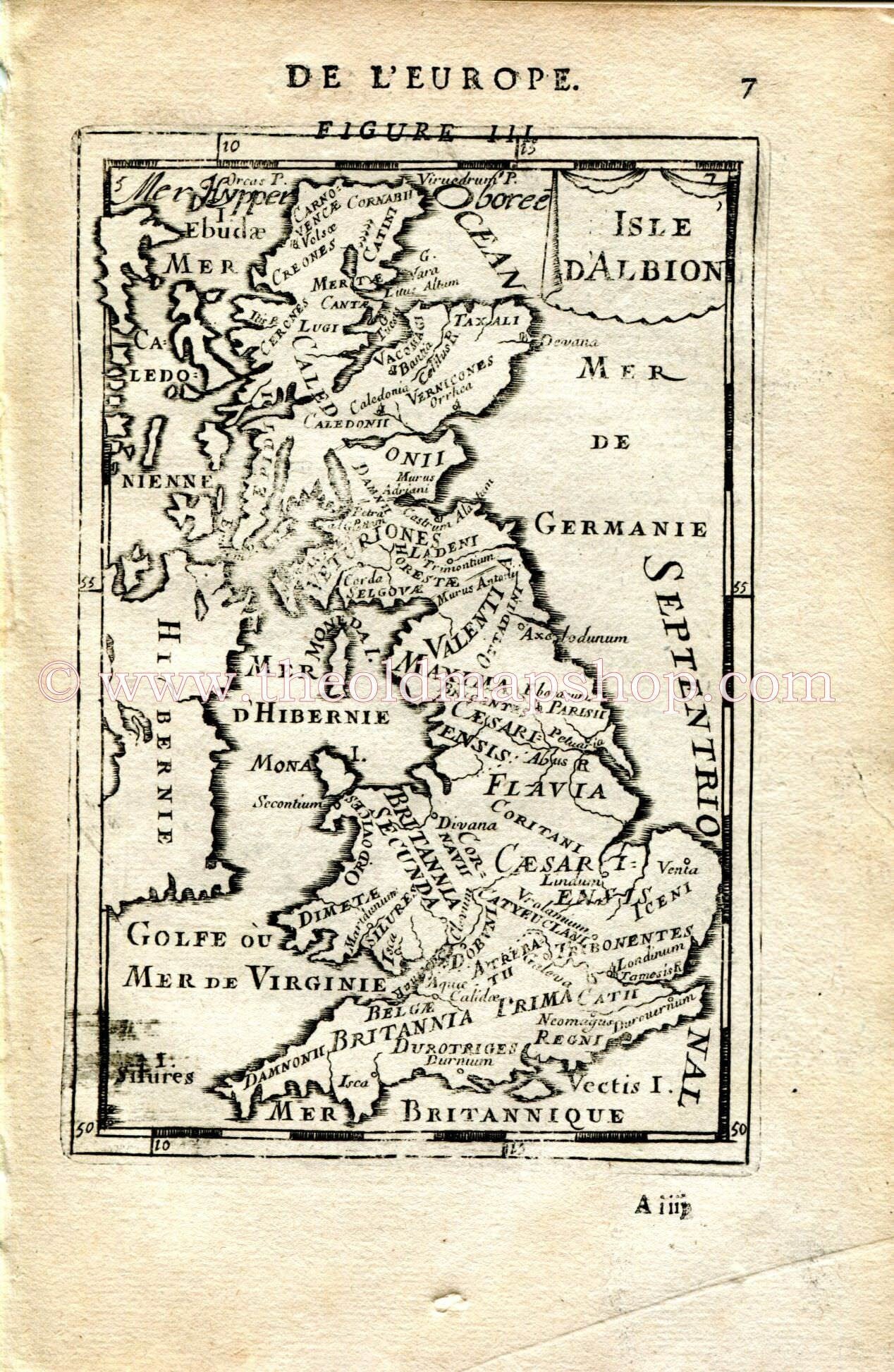1683 Manesson Mallet "Isle D'Albion" Roman Britain, England, Ireland, Wales, Scotland Antique Map Print Engraving - The Old Map Shop