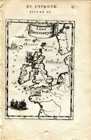 1683 Manesson Mallet "Isles Britanniques" British Isles, Great Britain, England, Ireland, Scotland Antique Map, Print, Engraving