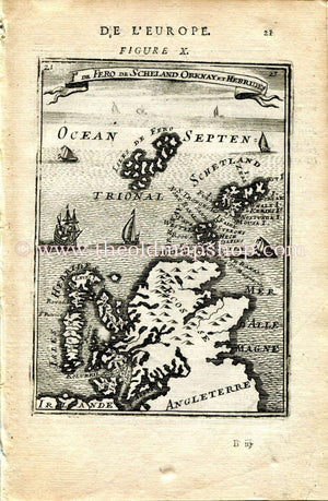 1683 Manesson Mallet Map "Is de Fero De Scheland Orknay et Hebrides" Orkneys, Scotland Orkney Islands Antique Print Engraving