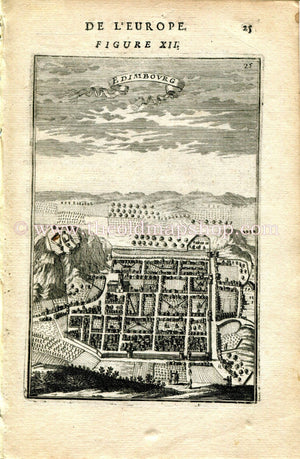 1683 Manesson Mallet "Edimbourg" Edinburgh, Scotland Town Plan, Antique Map, Print, Engraving