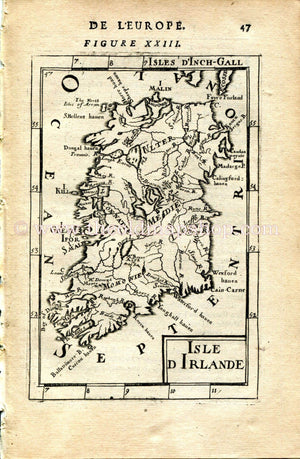 1683 Manesson Mallet "Isle d'Irlande" Ireland Antique Map, Print, Engraving