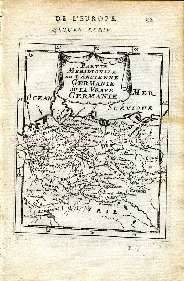 1683 Manesson Mallet "Partie Meridionale de l'Ancienne Germanie ou la vraye Germanie" Germany, Poland, Tribes, Antique Map Print Engraving