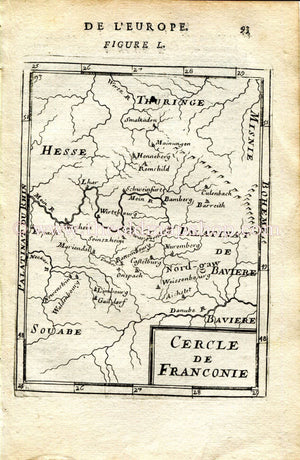 1683 Manesson Mallet "Cercle de Franconie" Germany, Nuremberg, Bamberg, Wurzburg, Schweinfurt, Hammelburg, Antique Map Print Engraving