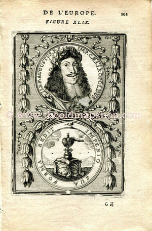1683 Manesson Mallet Leopold I, Holy Roman Emperor, Archduke of Austria, Antique Print, Engraving