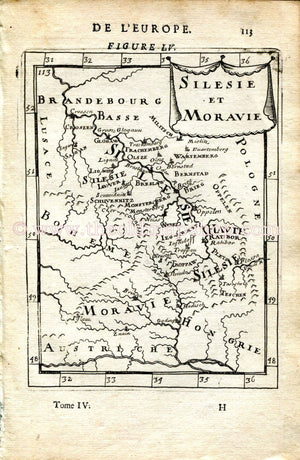 1683 Manesson Mallet "Silesie et Moravie" Czech, Poland, Raciborz, Opole, Brzeg, Olawa, Wroclaw, Glogow, Antique Map Print Engraving