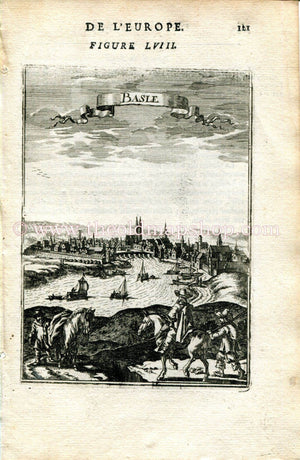 1683 Manesson Mallet "Basle" Switzerland, Bird's-eye View, Antique Print, Engraving