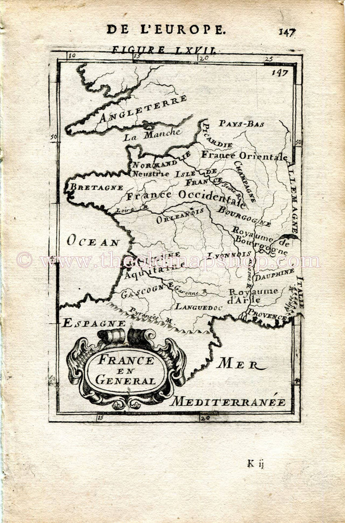 1683 Manesson Mallet "France en General" Regions, Provinces, Gouvernements of France, Antique Map Print Engraving