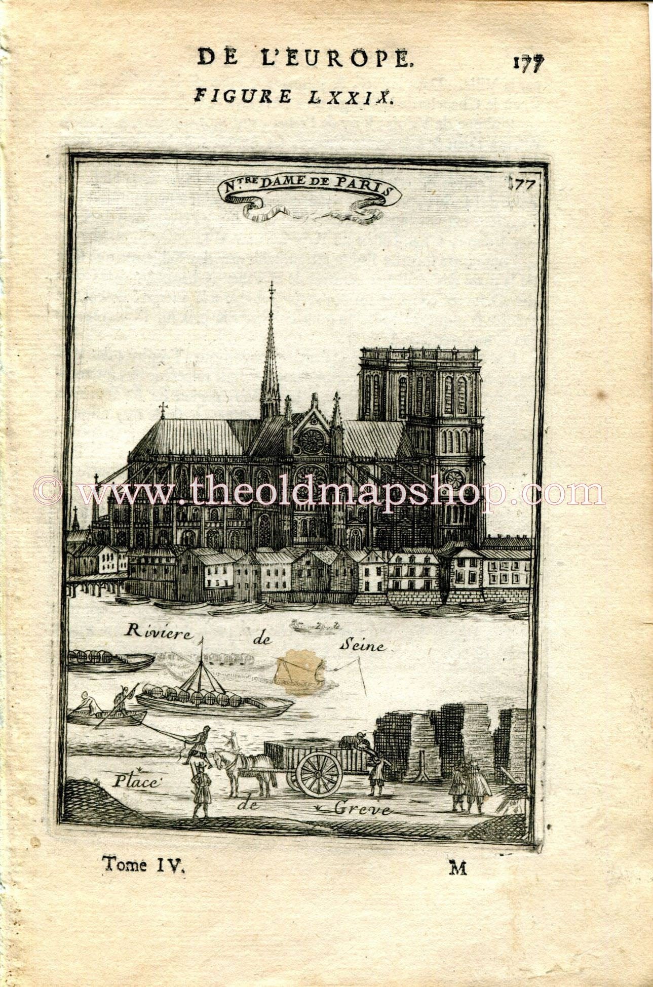 1683 Manesson Mallet "Notre Dame de Paris" Paris, Cathedral, France, View, Antique Print, Engraving