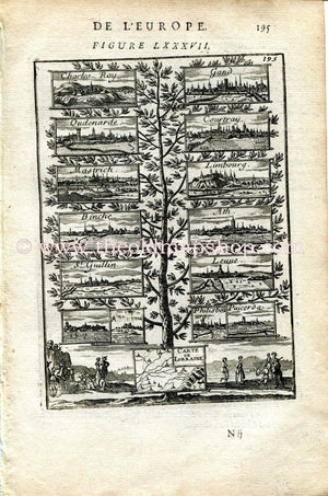 1683 Manesson Mallet "Carte de Lorraine" Treaties of Nijmegen, Charleroi Gand Kortrijk Maastricht Binche Athe Philisbourg Antique Print, Map