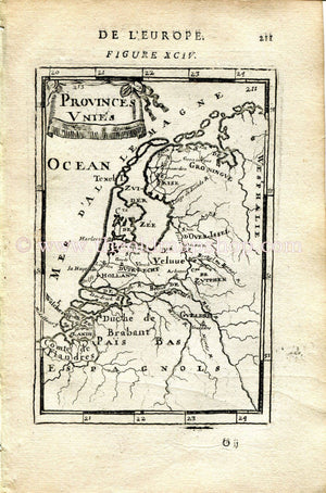 1683 Manesson Mallet Map "Provinces Unies" The Netherlands, Antique Print Engraving