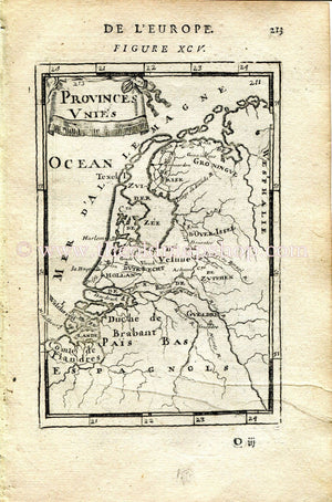 1683 Manesson Mallet "Provinces Unies" Netherlands, Holland, Antique Map Print Engraving
