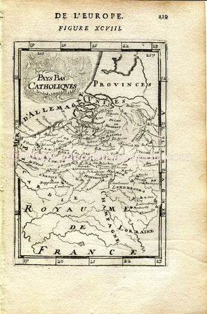 1683 Manesson Mallet "Pays Bas Catholiques" Spanish/Catholic Netherlands, Holland Antique Map Print Engraving