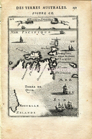 1683 Manesson Mallet "Isles de Salomon" Solomon Islands, New Zealand, Malaita, San Cristobal, Santa Isabel, Guadalcanal, Antique Map Print